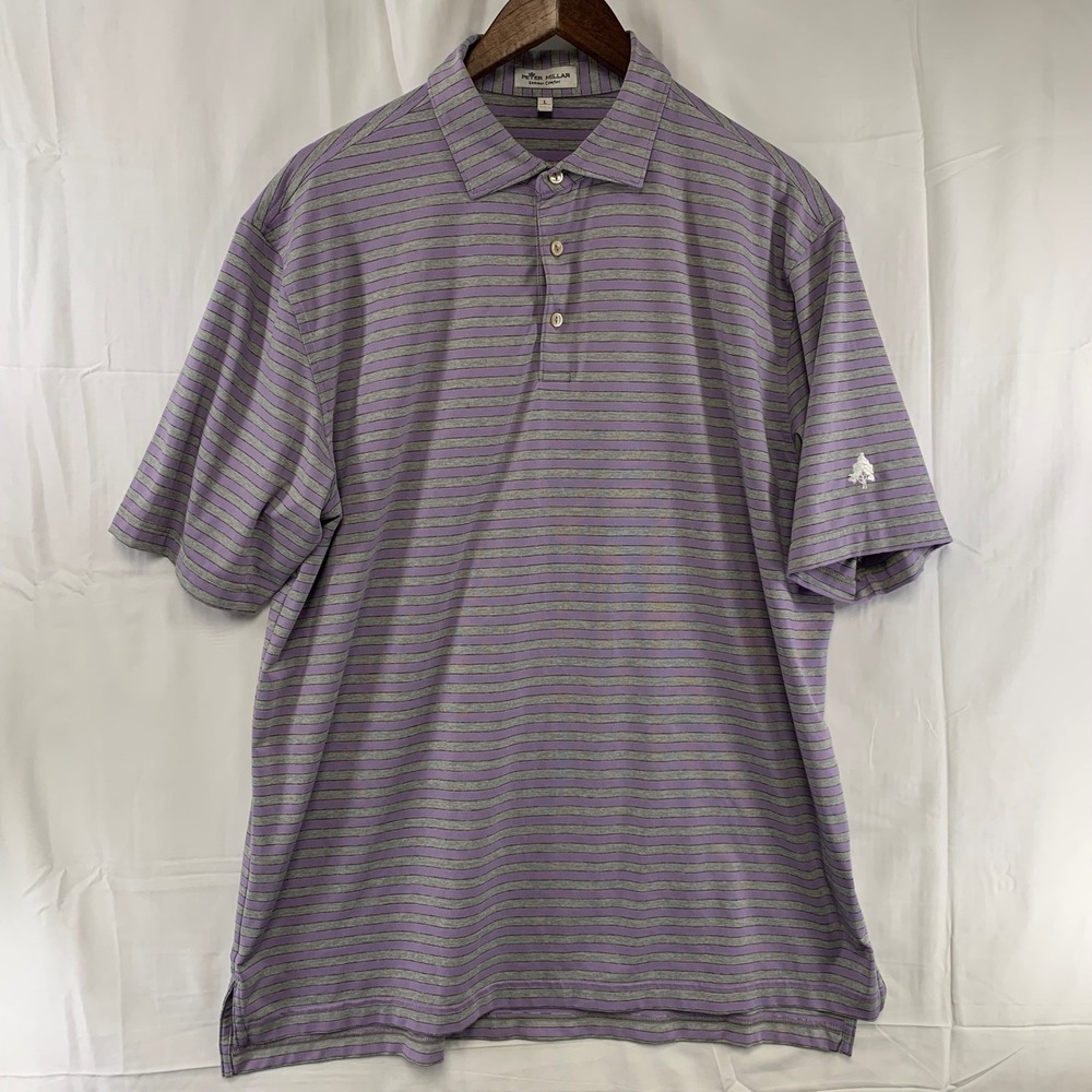 Peter Millar Polo Shirt Mens Large Purple Striped Summer Comfort Cedar Ridge